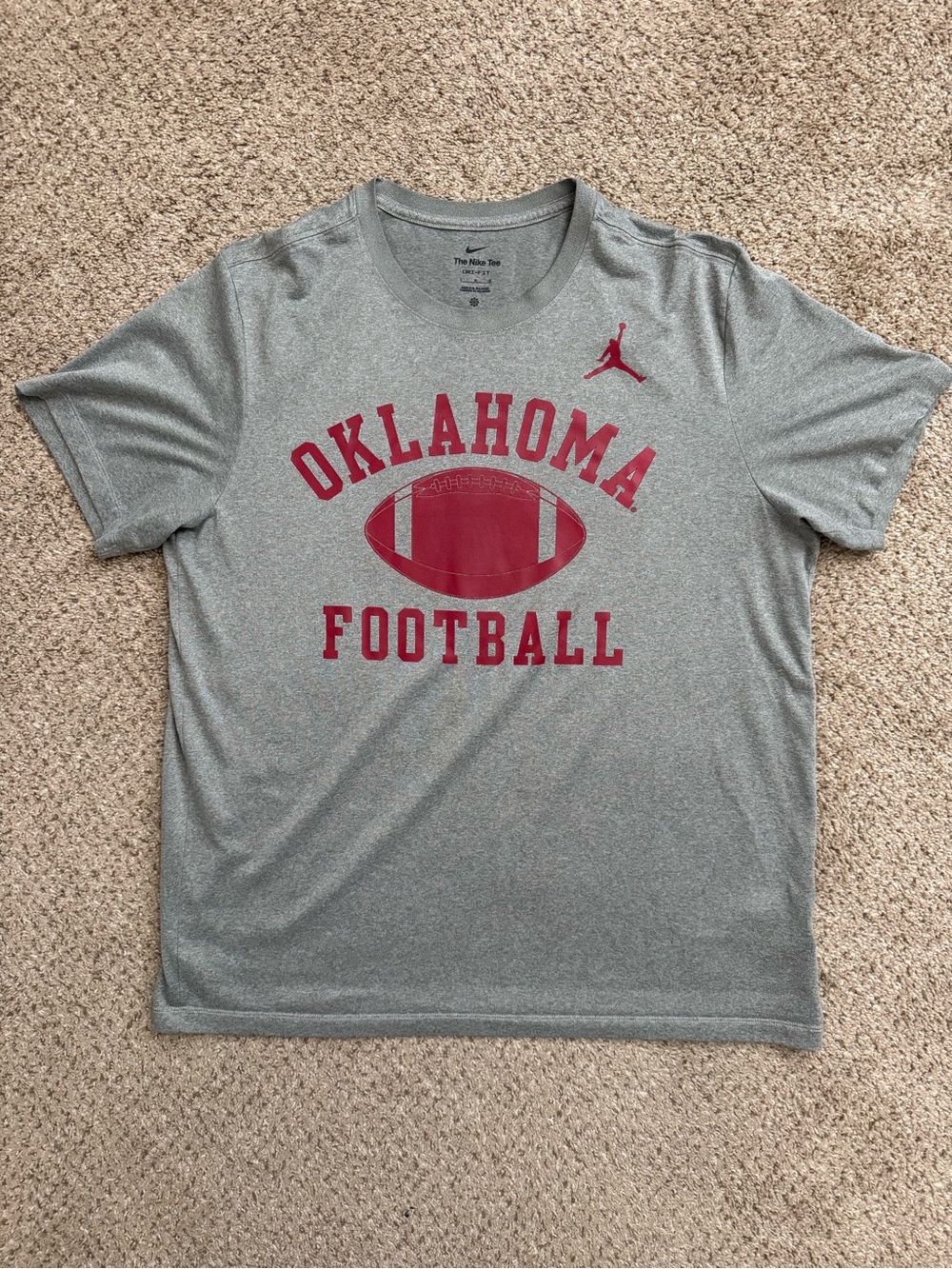 OU Football Team Issued Player Exclusive Nike Jordan Gray and Crimson T-Shirt